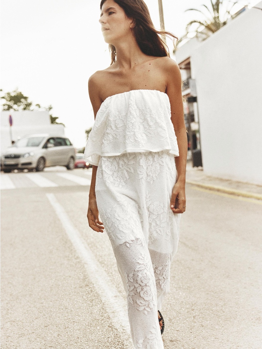 Zara NWT White Crochet Knit Strapless Maxi